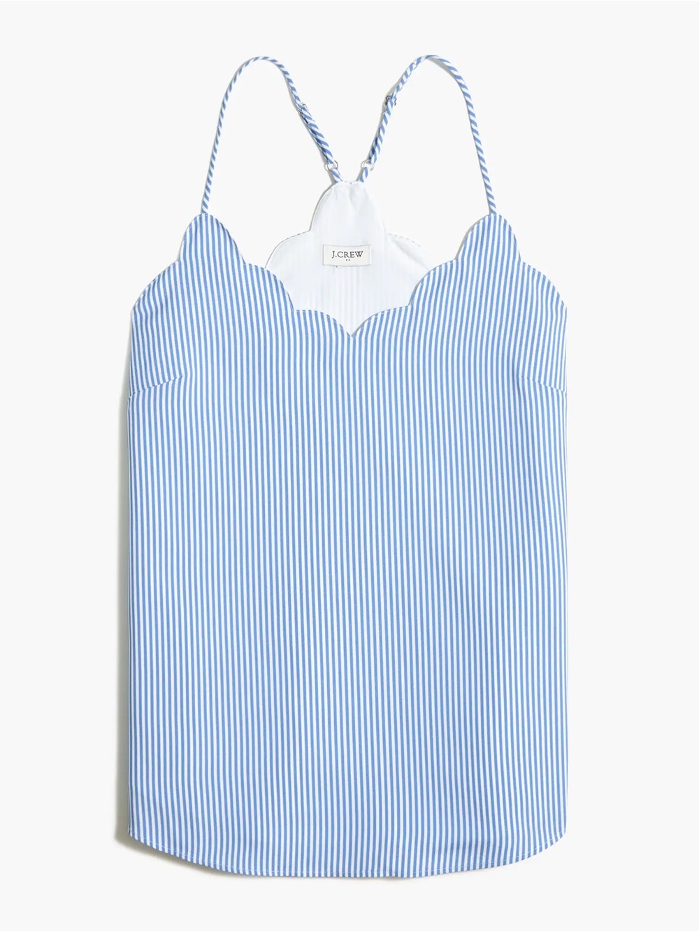 J.Crew Blue White Stripe Scalloped Neckline Cami 10 Lined Preppy Nautical Top